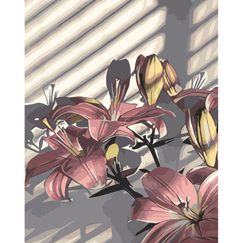 Malen nach Zahlen Strateg PREMIUM Rosa Lilien mit Lack Größe 40x50 cm (GS857)