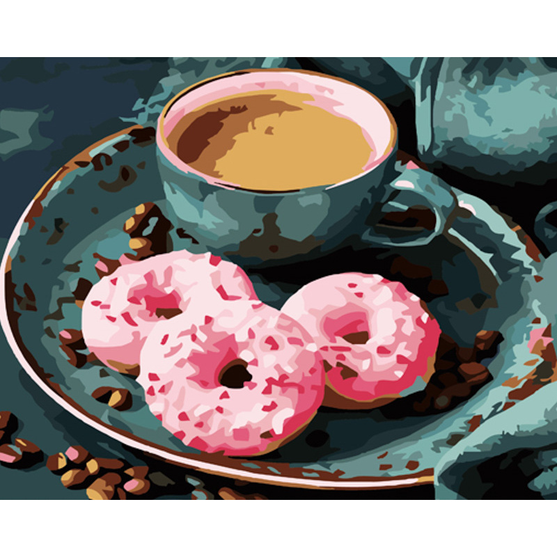 Malen nach Zahlen Strateg PREMIUM Kaffee mit Donuts Größe 40x50 cm (GS870)