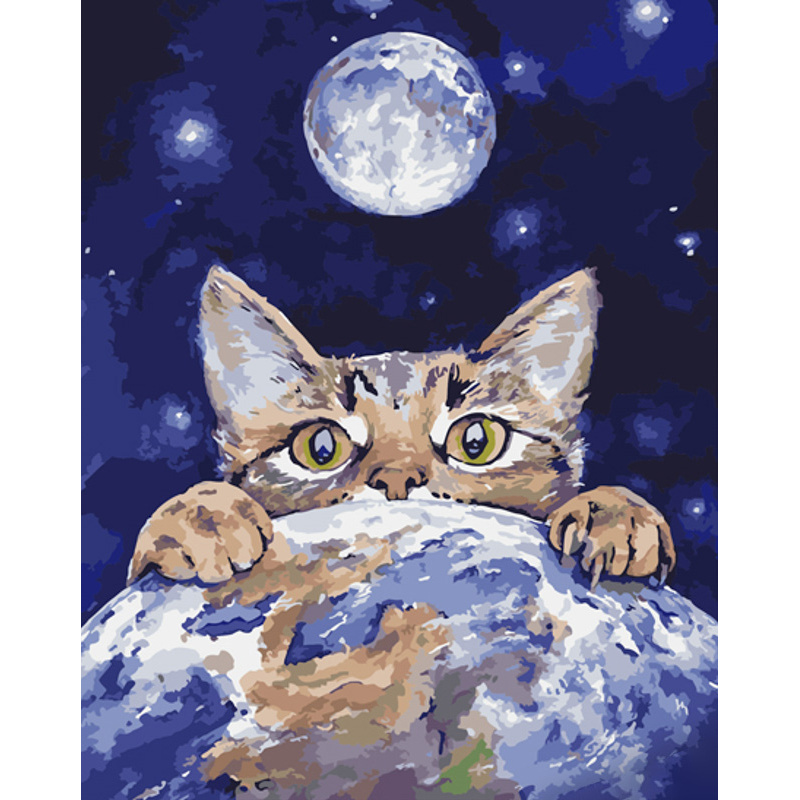 Paint by number Strateg PREMIUM Kitten in space with varnish size 40x50 cm (GS876)