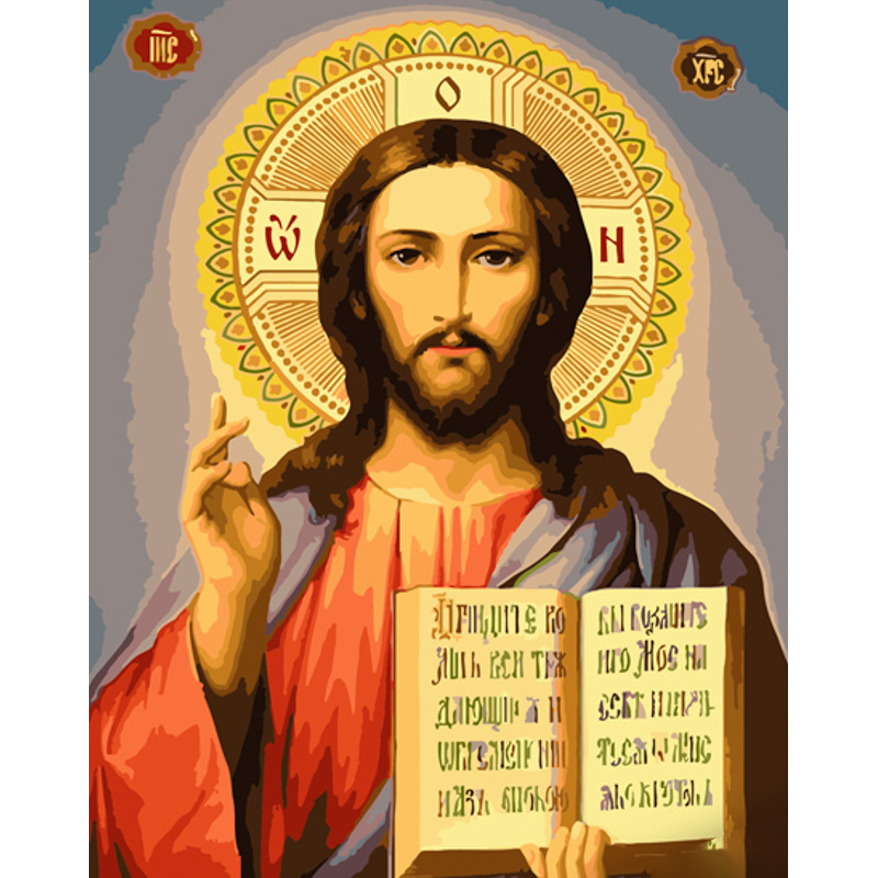 Paint by number Strateg PREMIUM Icon of Jesus Christ (Savior) with varnish size 40x50 cm (GS885)