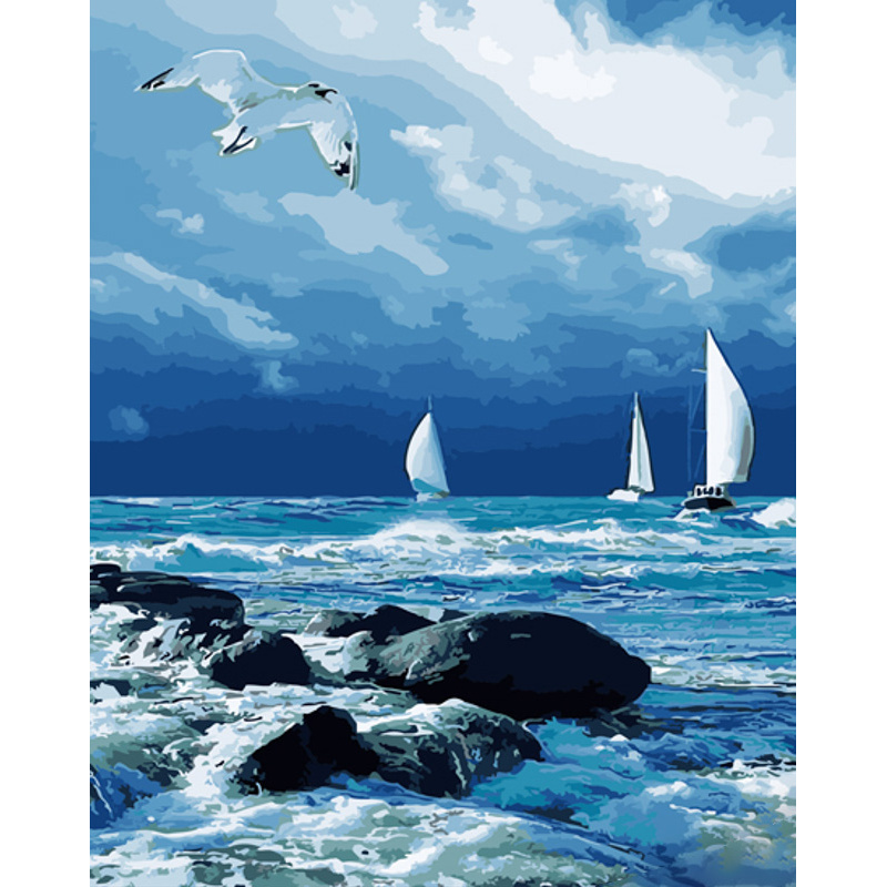 Paint by numbers Strateg PREMIUM Sailboats at sea size 40x50 cm (GS886)