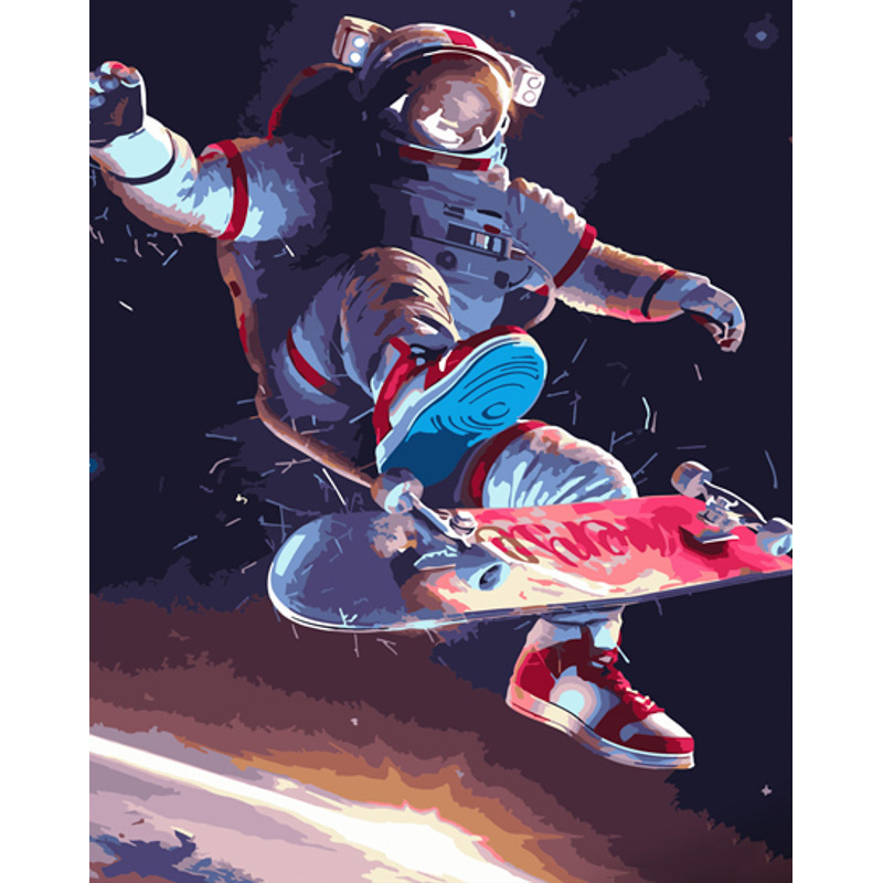 Картина за номерами Strateg ПРЕМІУМ Космонавт на скейті розміром 40х50 см (GS888)