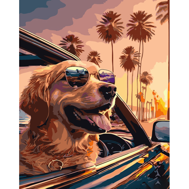 Paint by numbers Strateg PREMIUM Golden retriever in glasses size 40x50 cm (GS894)