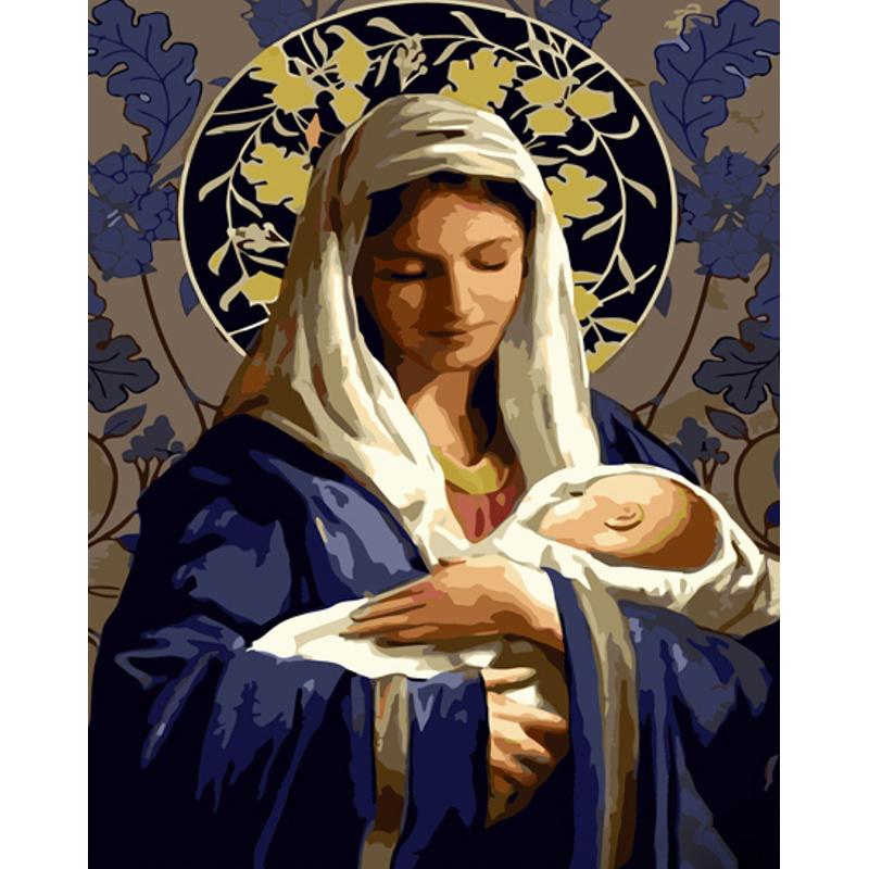 Картина за номерами Strateg ПРЕМІУМ Марія з маленьким Ісусом розміром 40х50 см (GS903)