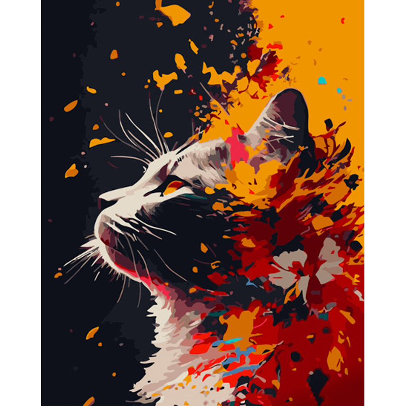 Картина по номерам Strateg ПРЕМИУМ Цветочный кот размером 40х50 см (GS909)