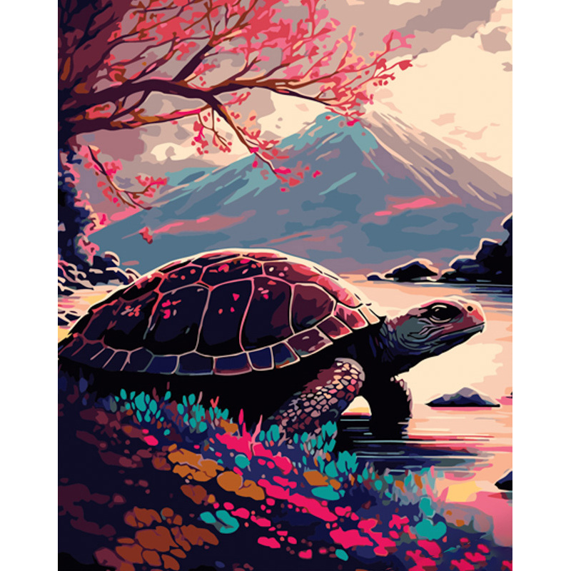 Paint by numbers Strateg PREMIUM Turtle near the mountain size 40x50 cm (GS914)
