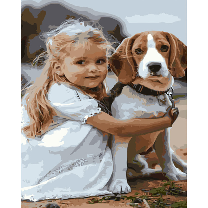 Paint by numbers Strateg PREMIUM A girl with a beagle size 40x50 cm (GS915)