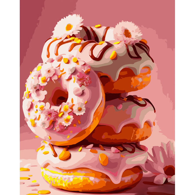 Malen nach Zahlen Strateg PREMIUM Süße rosa Donuts Größe 40x50 cm (GS916)