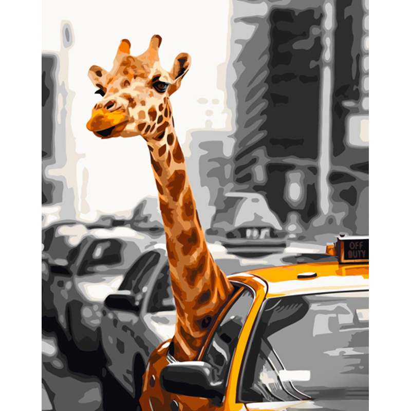 Paint by numbers Strateg PREMIUM Giraffe in the city size 40x50 cm (GS925)