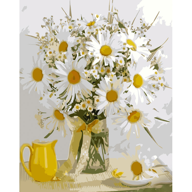 Paint by numbers Strateg PREMIUM Daisies in a vase size 40x50 cm (GS926)