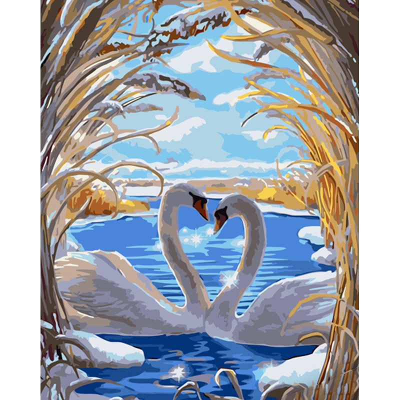 Картина за номерами Strateg ПРЕМІУМ Любов лебедів розміром 40х50 см (GS932)