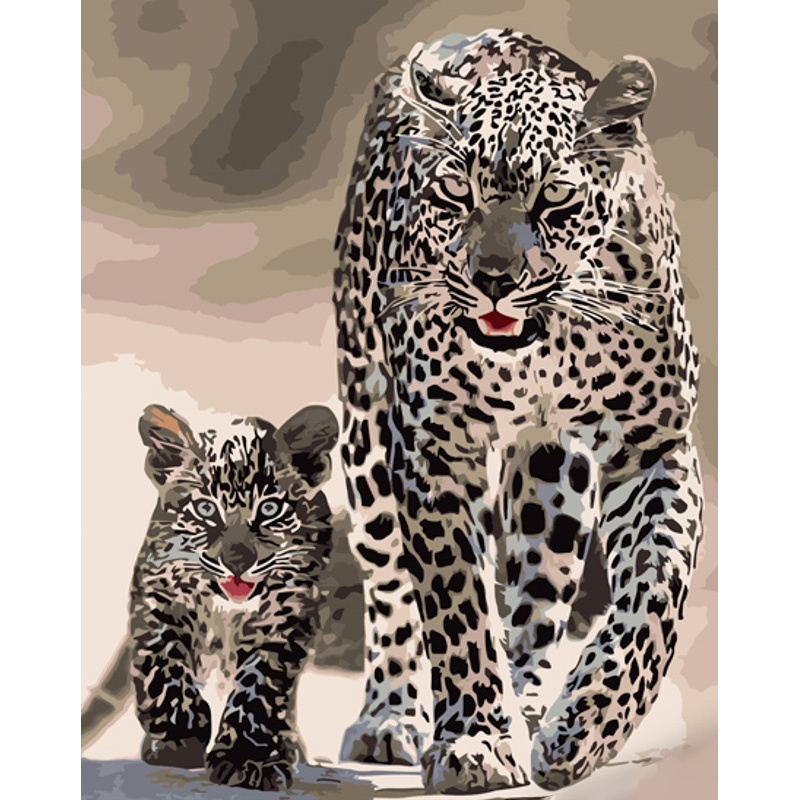 Malen nach Zahlen Strateg PREMIUM Leopardenfamilie Größe 40x50 cm (GS934)