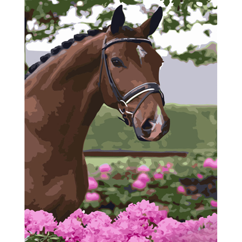 Paint by numbers Strateg PREMIUM Horse in peonies size 40x50 cm (GS952)