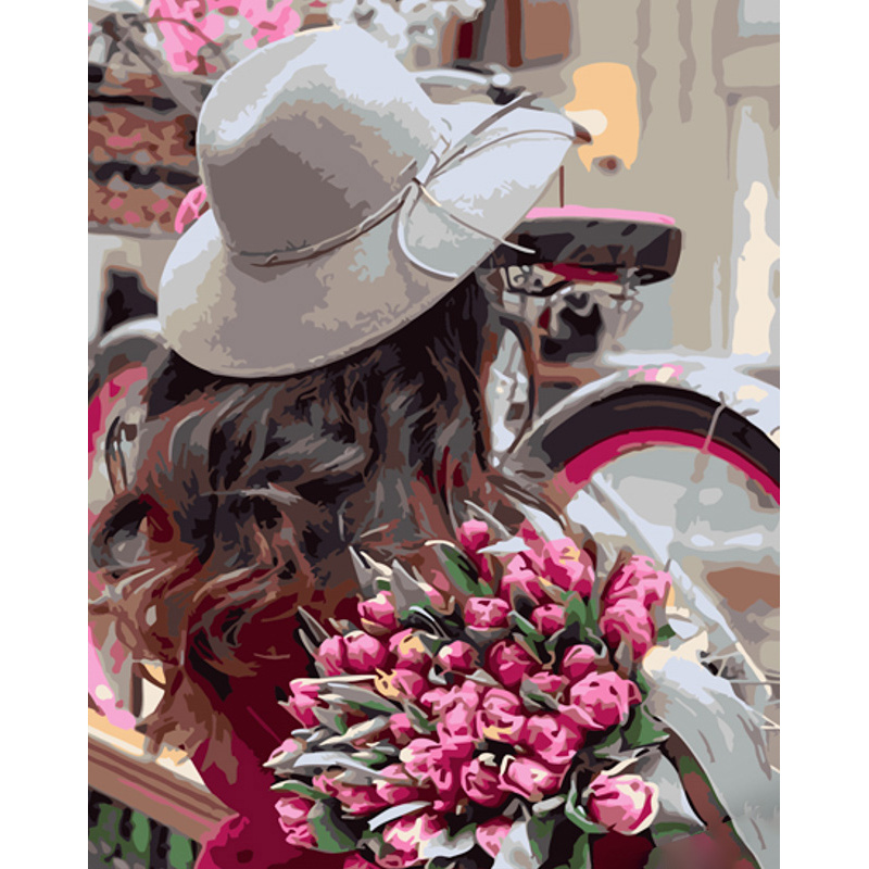Картина за номерами Strateg ПРЕМІУМ Дівчина з тюльпанами розміром 40х50 см (GS961)