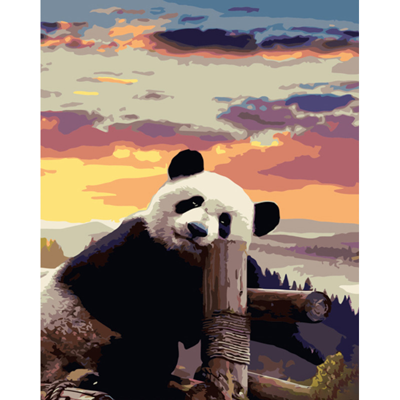 Malen nach Zahlen Strateg PREMIUM Panda auf dem Himmel Hintergrundgröße 40x50 cm (GS967)