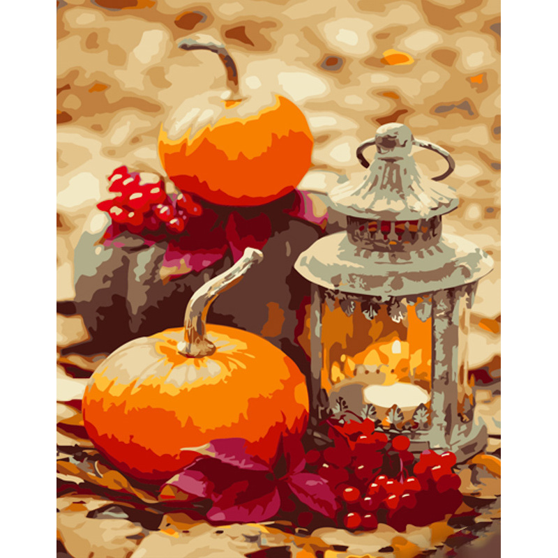 Paint by numbers Strateg PREMIUM Pumpkins and a flashlight size 40x50 cm (GS980)