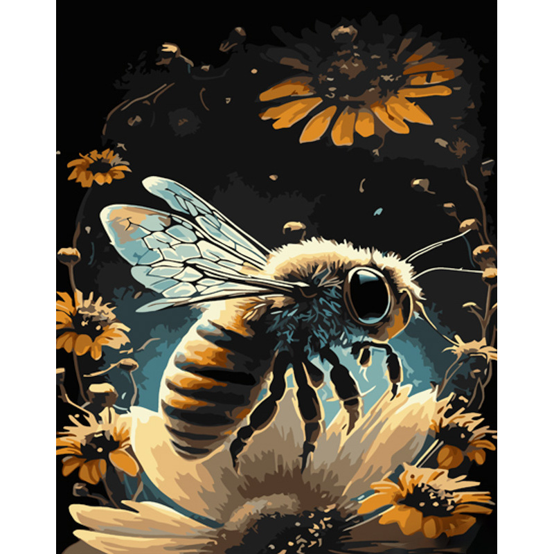 Malen nach Zahlen Strateg PREMIUM Biene unter Blumen Größe 40x50 cm (GS1003)