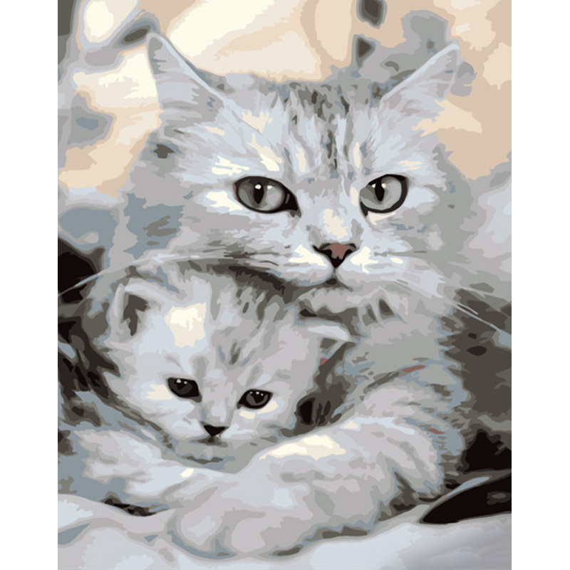 Картина по номерам Strateg ПРЕМИУМ Кошка и котенок размером 40х50 см (GS1005)