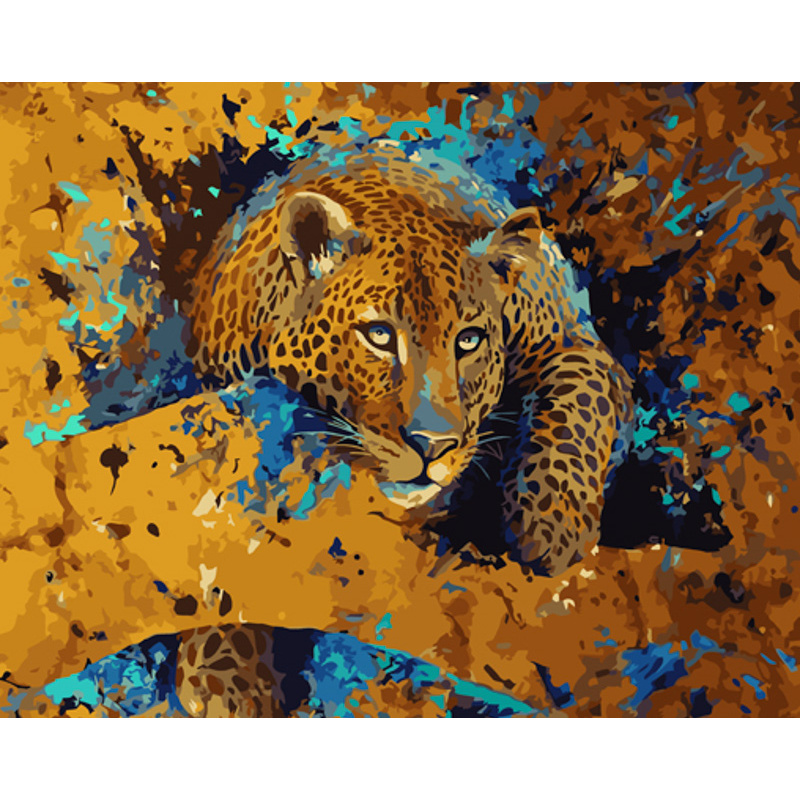 Paint by numbers Strateg PREMIUM A tired leopard size 40x50 cm (GS1008)