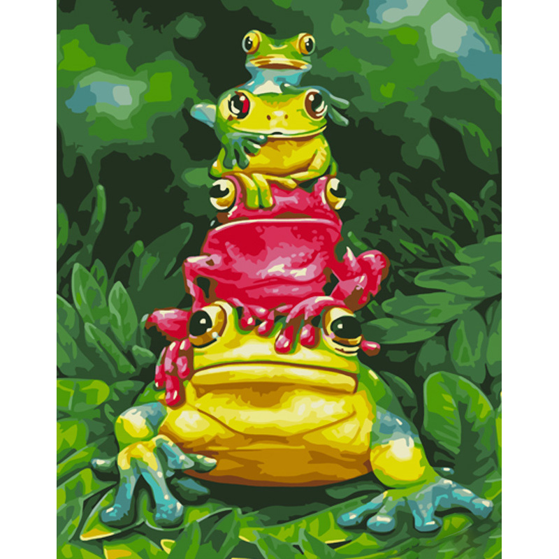 Картина за номерами Strateg ПРЕМІУМ Четвірка жабенят розміром 40х50 см (GS1012)