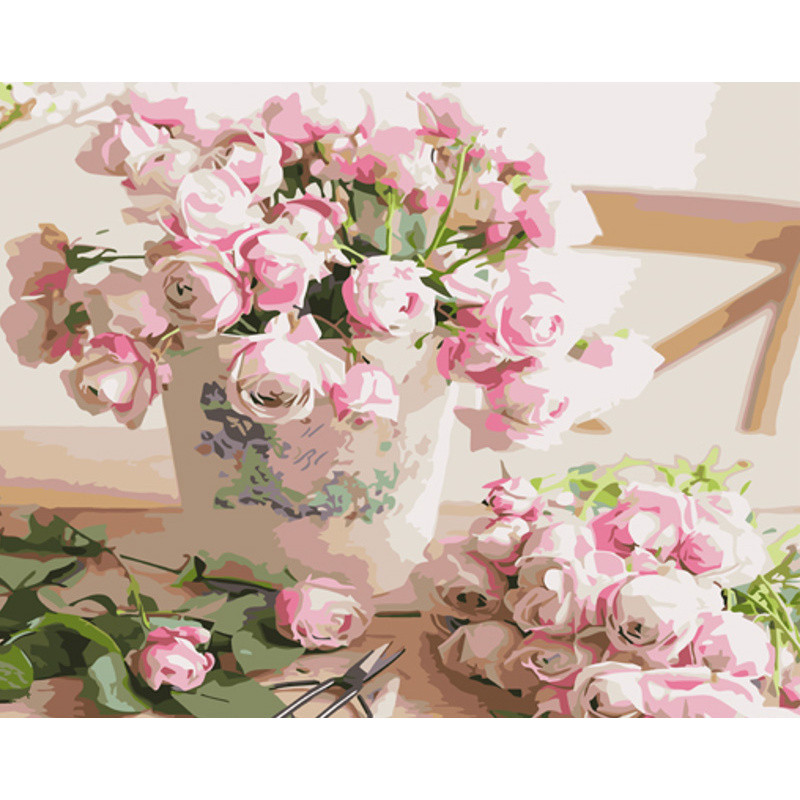 Malen nach Zahlen Strateg PREMIUM Weiße und rosa Rosen Größe 40x50 cm (GS1018)
