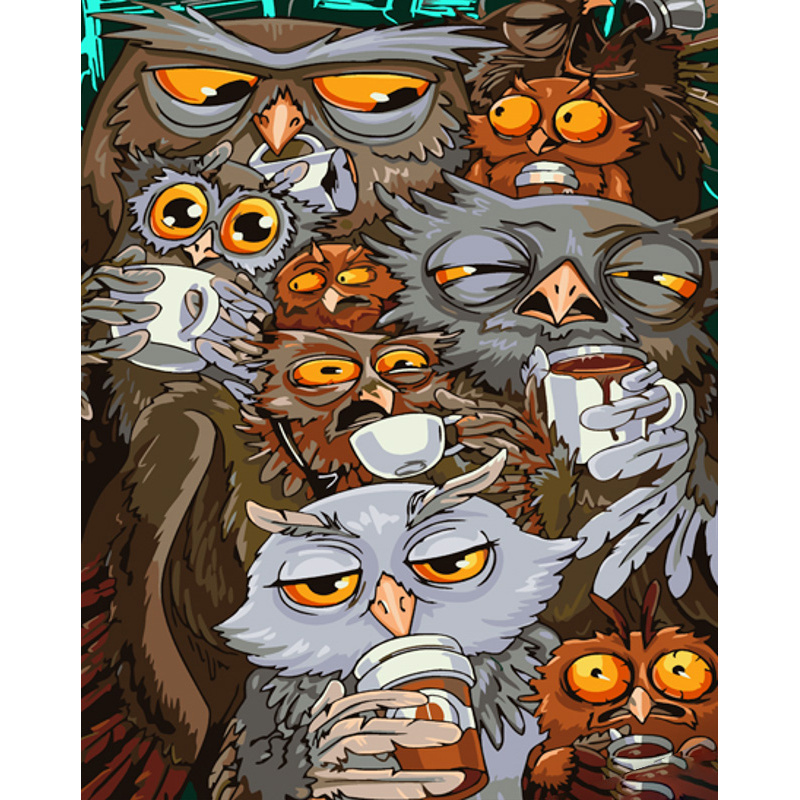 Paint by numbers Strateg PREMIUM Sleepy owls size 40x50 cm (GS1023)