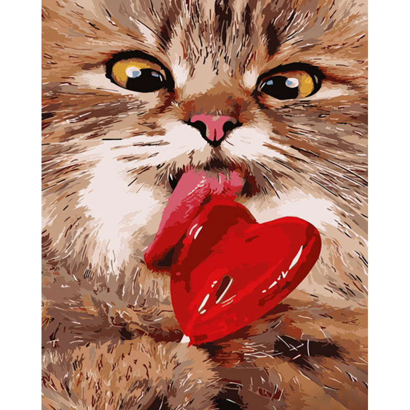 Paint by numbers Strateg PREMIUM A cat with a lollipop size 40x50 cm (GS1025)