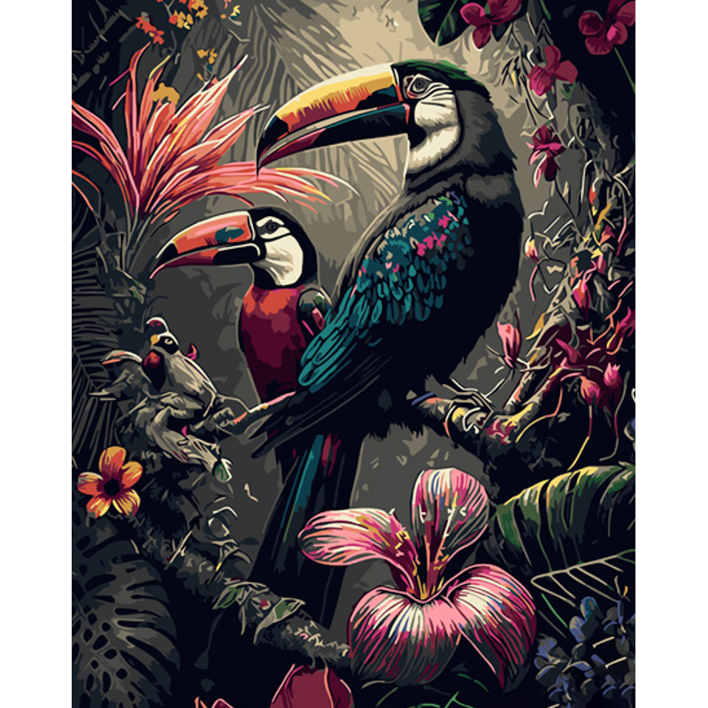 Paint by numbers Strateg PREMIUM A pair of fantastic toucans size 40x50 cm (GS1034)