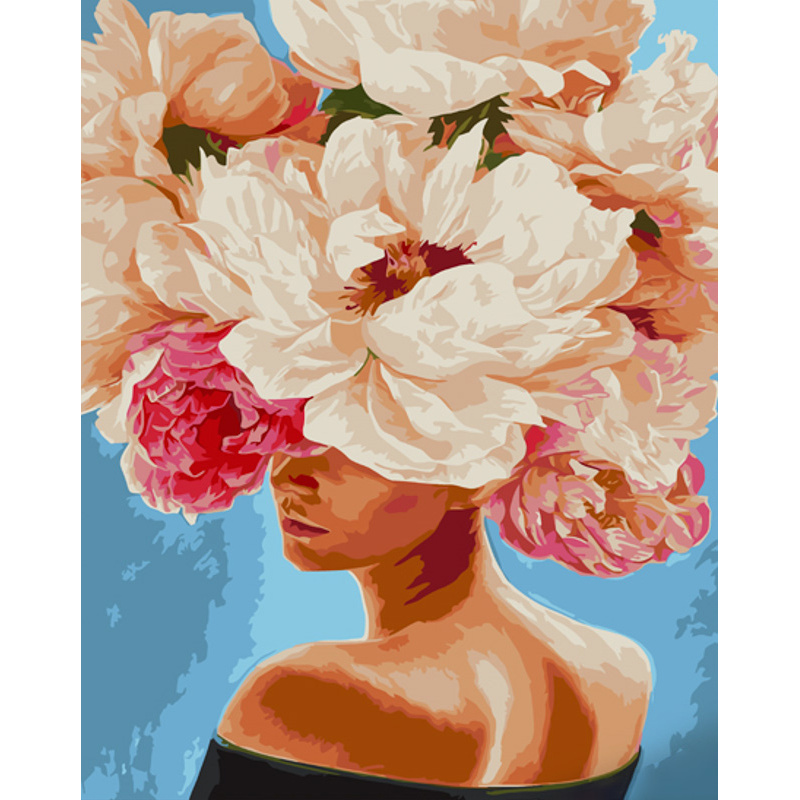 Paint by numbers Strateg PREMIUM Peonies in the hair size 40x50 cm (GS1036)