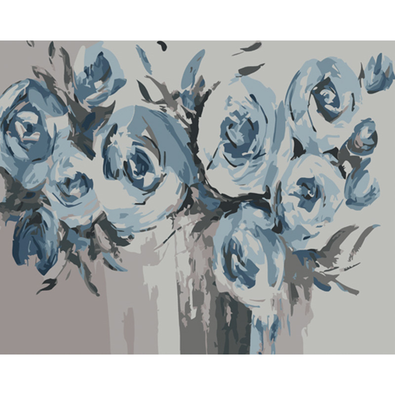 Картина за номерами Strateg ПРЕМІУМ Блакитні квіти розміром 40х50 см (GS1043)