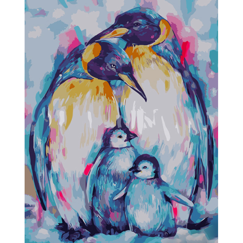 Paint by numbers Strateg PREMIUM A family of penguins size 40x50 cm (GS1052)