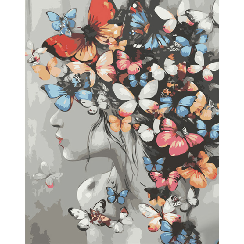 Paint by numbers Strateg PREMIUM Butterflies in the hair size 40x50 cm (GS1057)