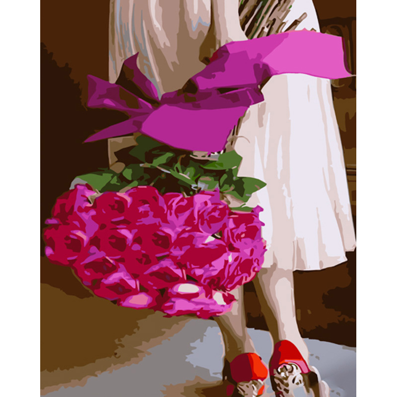 Картина за номерами Strateg ПРЕМІУМ Букет рожевих троянд розміром 40х50 см (GS1060)
