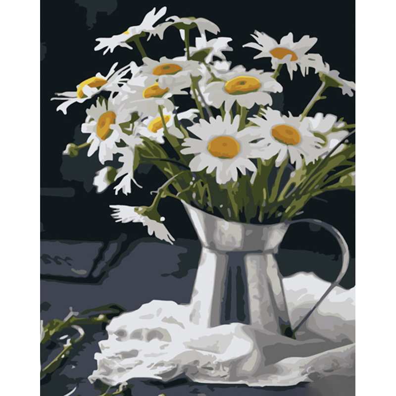 Paint by numbers Strateg PREMIUM Chamomile in a glass size 40x50 cm (GS1076)