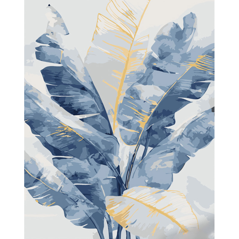 Картина за номерами Strateg ПРЕМІУМ Синє листя з лаком розміром 40х50 см (GS1084)
