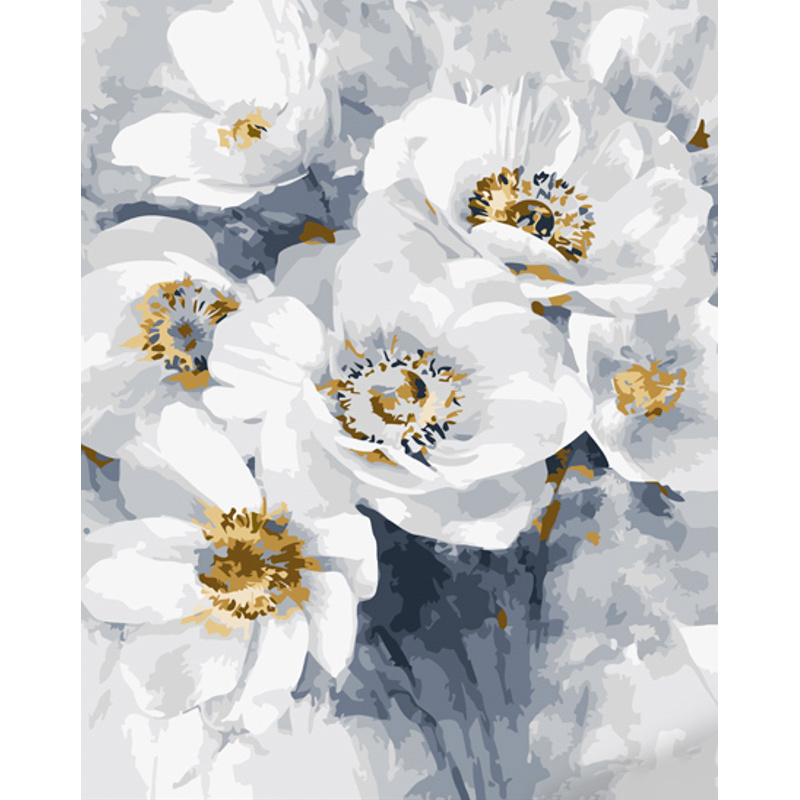 Картина за номерами Strateg ПРЕМІУМ Букет білих квітів з лаком розміром 40х50 см (GS1085)