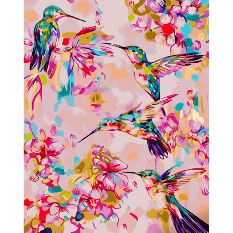 Paint by number Strateg PREMIUM Pink hummingbirds size 40x50 cm (GS1088)