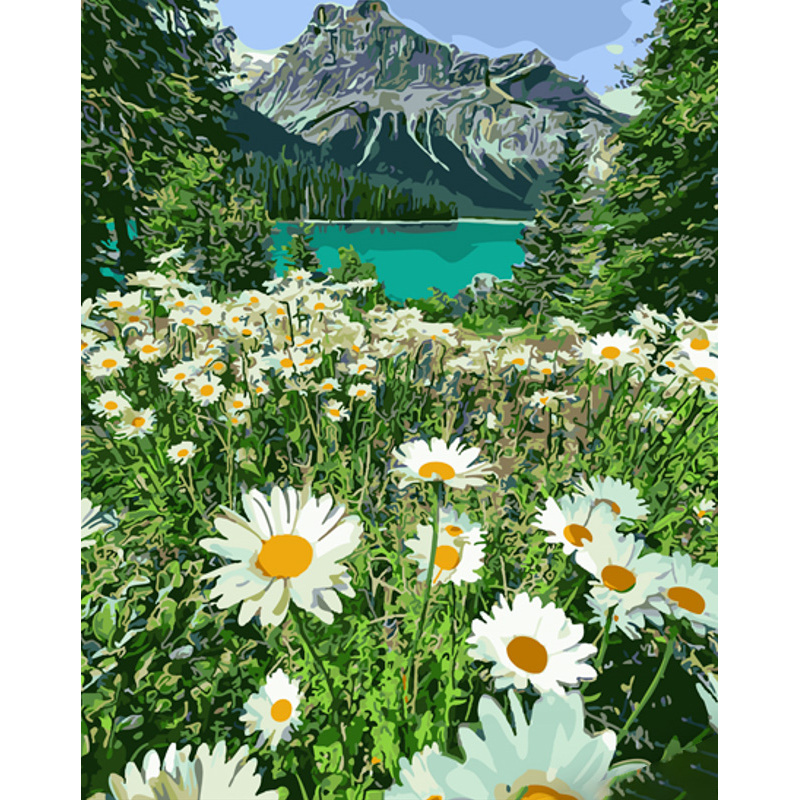 Paint by numbers Strateg PREMIUM Daisies in the mountains size 40x50 cm (GS1093)