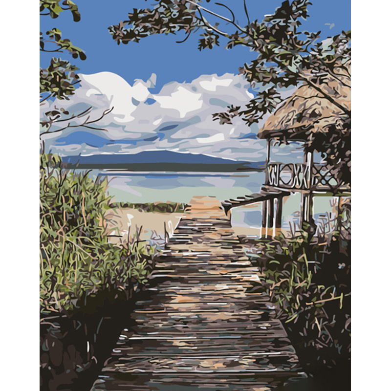 Malen nach Zahlen Strateg PREMIUM Der Weg zum See mit Lackgröße 40x50 cm (GS1101)
