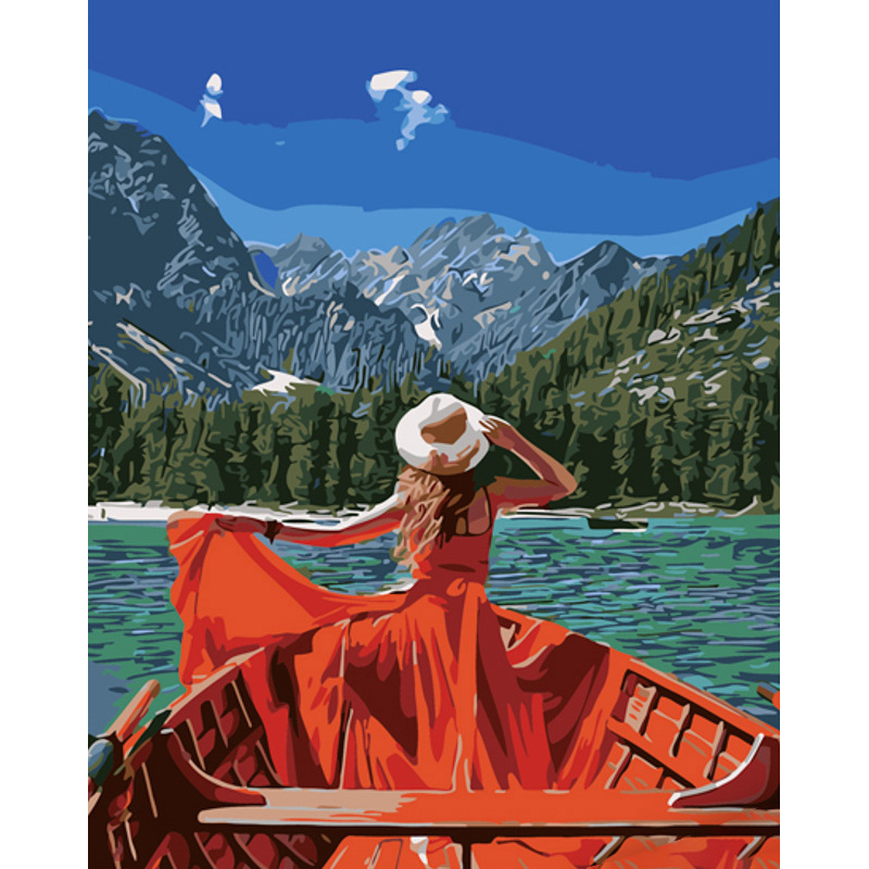 Malen nach Zahlen Strateg PREMIUM Girl in Rot mit Lack Größe 40x50 cm (GS1105)