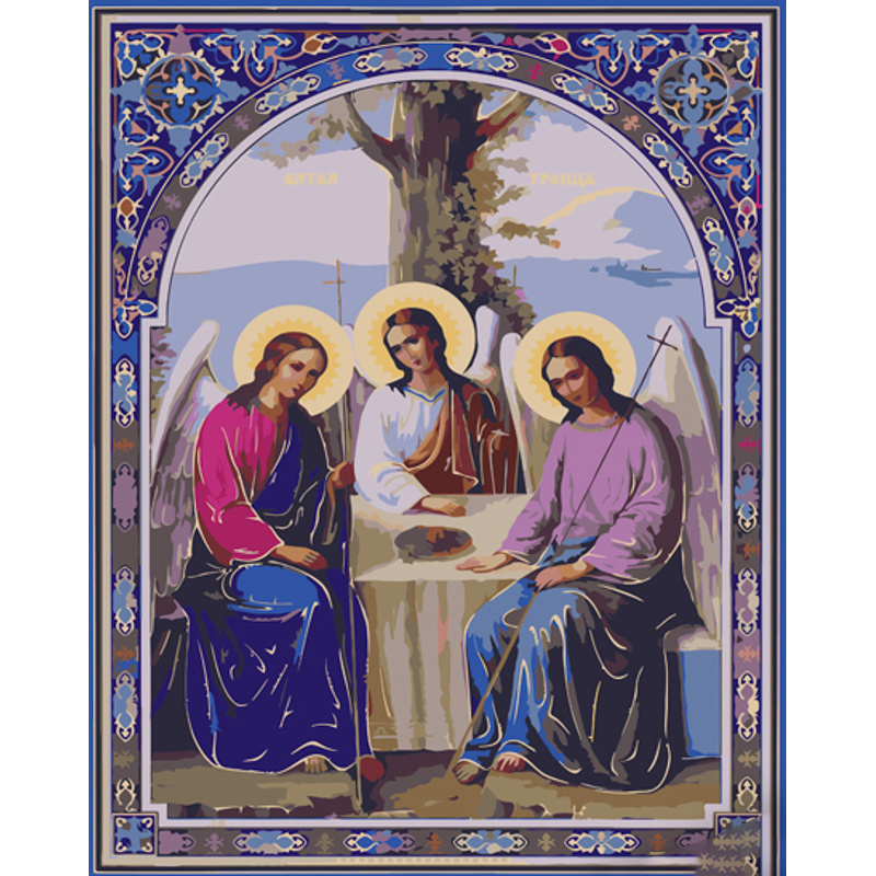 Картина за номерами Strateg ПРЕМІУМ Свята Трійця з лаком розміром 40х50 см (GS1119)