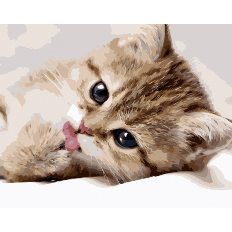 Картина за номерами Strateg ПРЕМІУМ Маленьке кошеня розміром 40х50 см (GS1133)