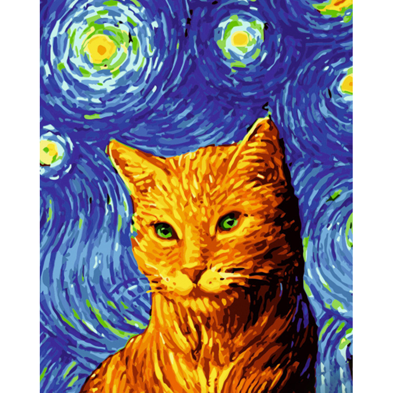 Картина за номерами Strateg ПРЕМІУМ Кіт Ван Гога розміром 40х50 см (GS1182)