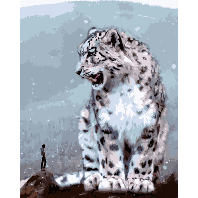 Malen nach Zahlen Strateg PREMIUM Leopard und Mann mit Lackgröße 40x50 cm (GS1190)