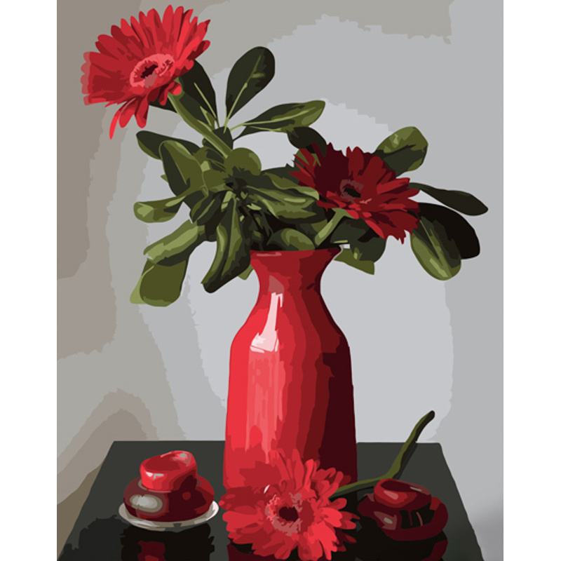 Paint by number Strateg PREMIUM Red gerberas size 40x50 cm (GS1196)