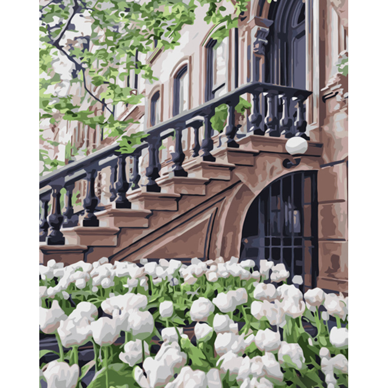 Paint by numbers Strateg PREMIUM White tulips size 40x50 cm (GS1202)