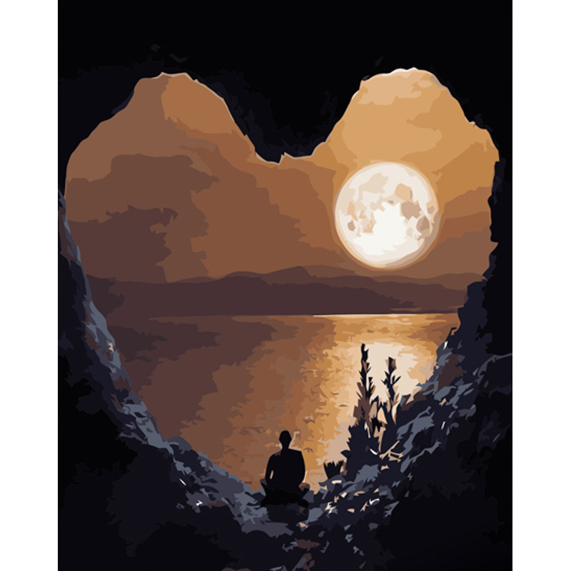 Картина за номерами Strateg ПРЕМІУМ Лунна ніч з лаком розміром 40х50 см (GS1212)