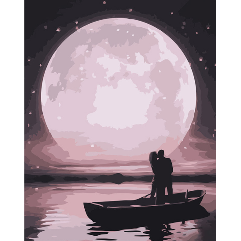 Картина за номерами Strateg ПРЕМІУМ Двоє у місячному сяйві з лаком розміром 40х50 см (GS1216)