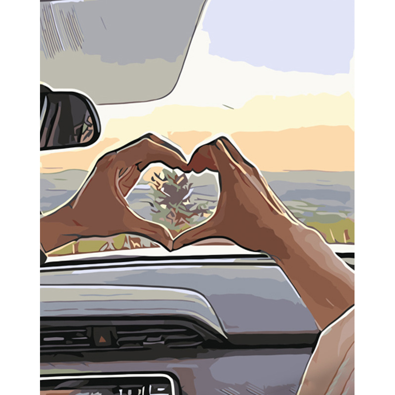Картина за номерами Strateg ПРЕМІУМ Кохання у авто з лаком розміром 40х50 см (GS1217)