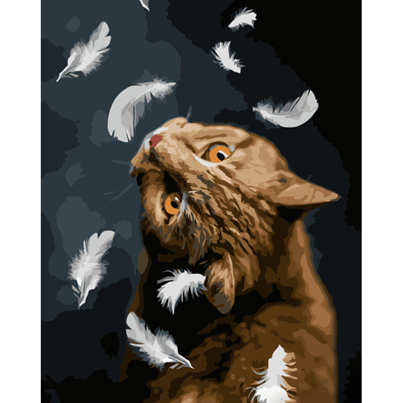 Paint by number Strateg PREMIUM Cat and feathers size 40x50 cm (GS1219)